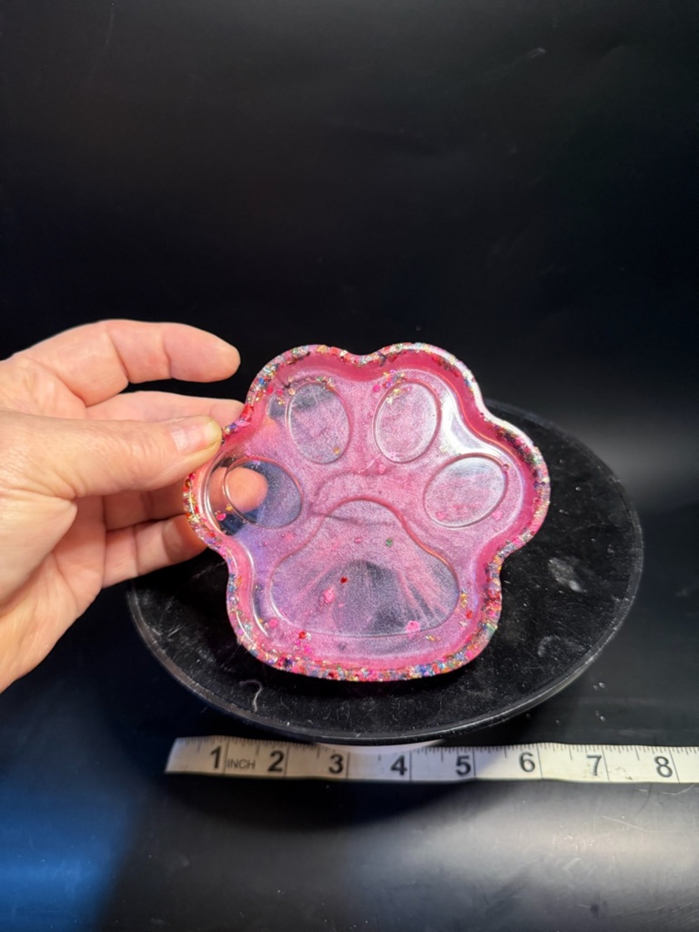 Resin Paw-Shaped Trinket Dish — Pink Glitter